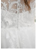 Long Sleeves Ivory Lace Tulle V Back Awesome Wedding Dress